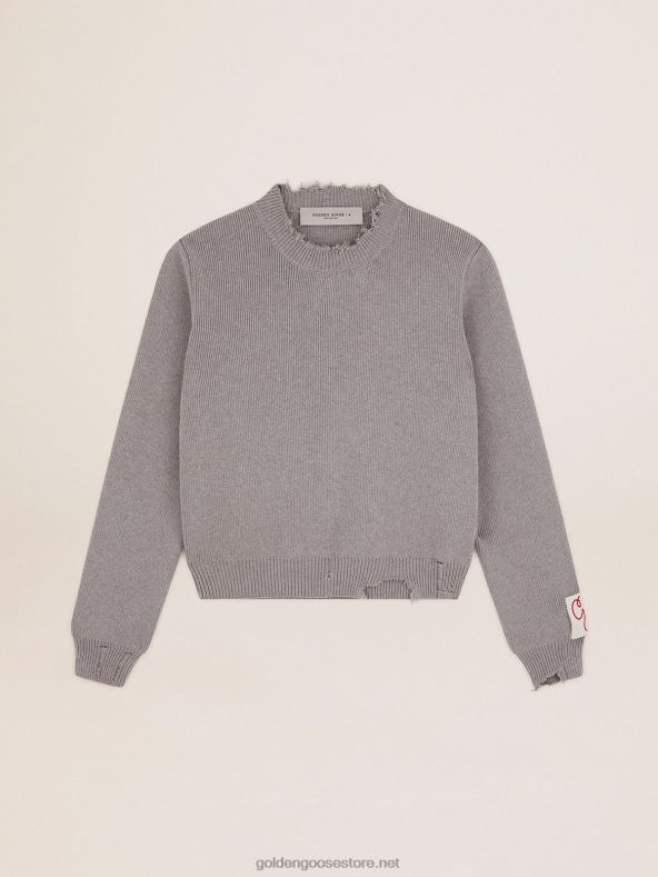 naised Hallist puuvillast ümara kaelusega kampsun, mis on vaevatudGolden Goose B6B0T928