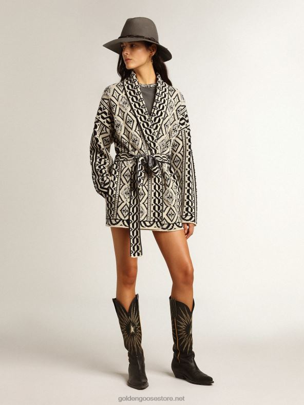 naised žakaarmotiivi ja kristallidega papüürusevärvi villane kardiganGolden Goose B6B0T946