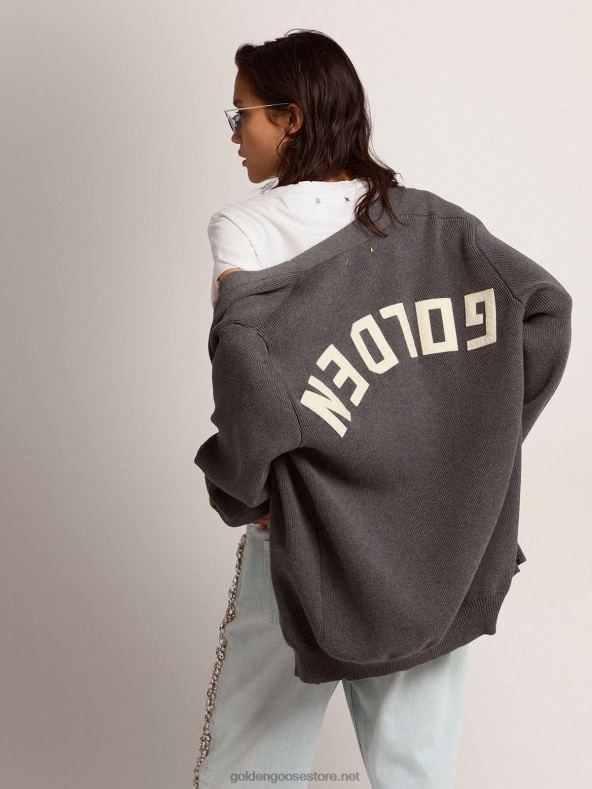 naised hallist melanž puuvillast kampsun, mille tagaküljel on logoGolden Goose B6B0T970