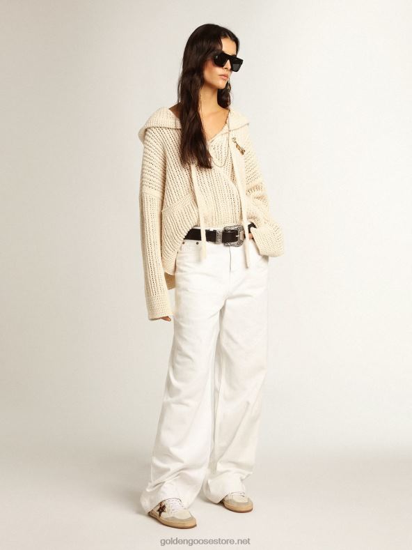 naised kapuutsiga papüürusevärvi puuvillane toppGolden Goose B6B0T1046