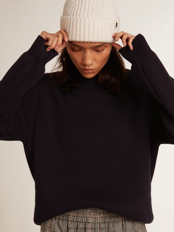 naised ümara kaelusega tumesinine puuvillane sviiter logoga seljalGolden Goose B6B0T1056