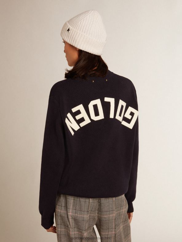 naised ümara kaelusega tumesinine puuvillane sviiter logoga seljalGolden Goose B6B0T1056