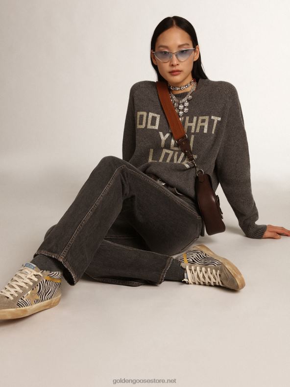 naised melange-grey travel kollektsiooni ümara kaelusega pullover sädeleva kirjagaGolden Goose B6B0T999