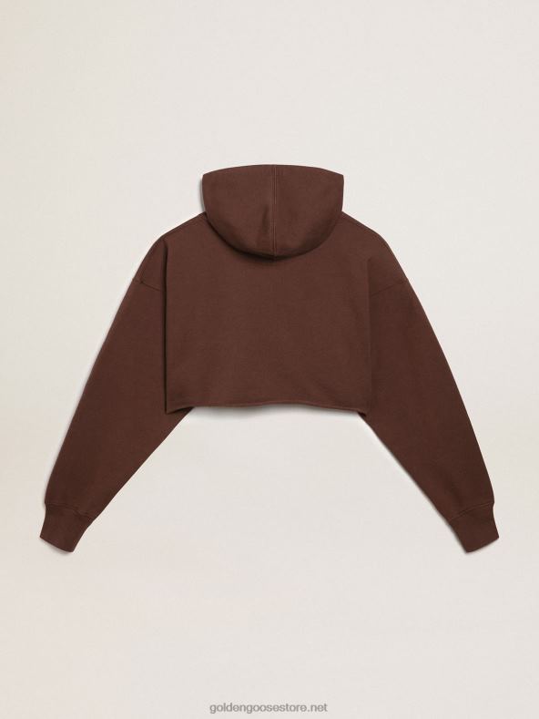 naised pähklipruun travel kollektsiooni kapuutsiga kärbitud dressipluus kontrastse valge kuldse kirjaga B6B0T989