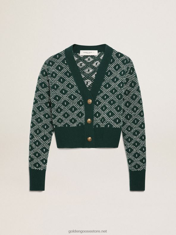 naised travel collection kärbitud kardigan rohelise ja valge žakaarst teemantmustrigaGolden Goose B6B0T997