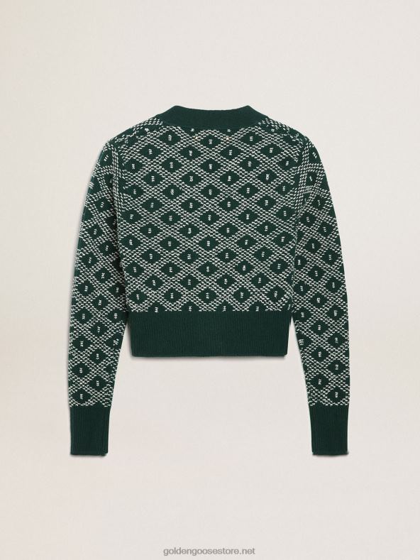 naised travel collection kärbitud kardigan rohelise ja valge žakaarst teemantmustrigaGolden Goose B6B0T997