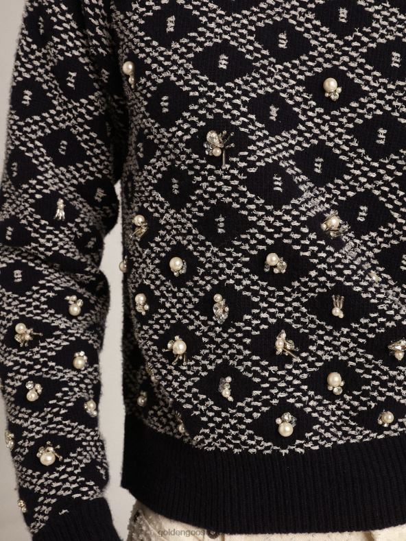 naised travel collection ümarkaelusega kampsun sini-valge geomeetrilise mustriga ja helmestegaGolden Goose B6B0T1001