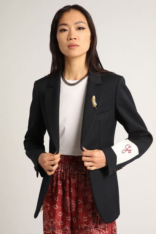 naised tumesinisest villasest gabardiinist üherealine bleiserGolden Goose B6B0T1064