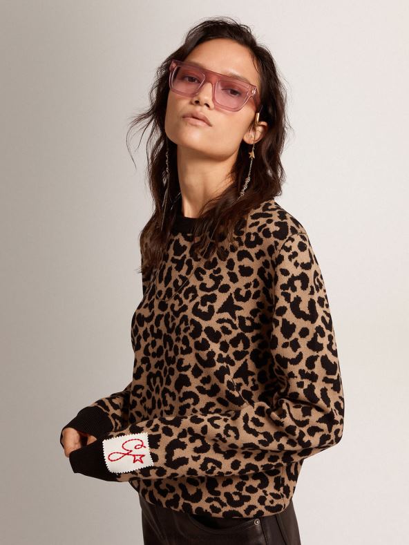 naised villane ümarkaelusega kampsun žakaarvärvi loomatrükigaGolden Goose B6B0T1026