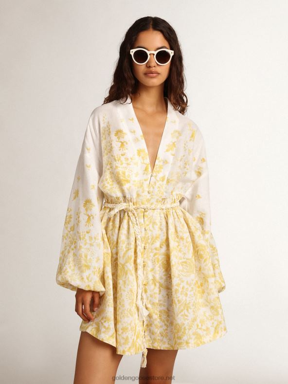 naised resort kollektsiooni minikleit linasest sidrunikollase trükigaGolden Goose B6B0T1006