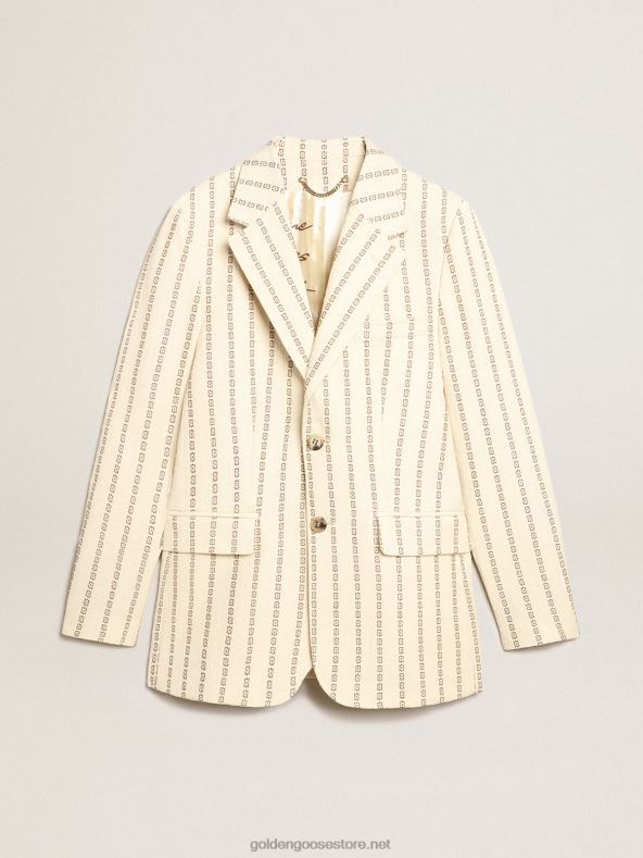 naised üherealine kreemjas puuvillane bleiser žakaarmotiivigaGolden Goose B6B0T1049