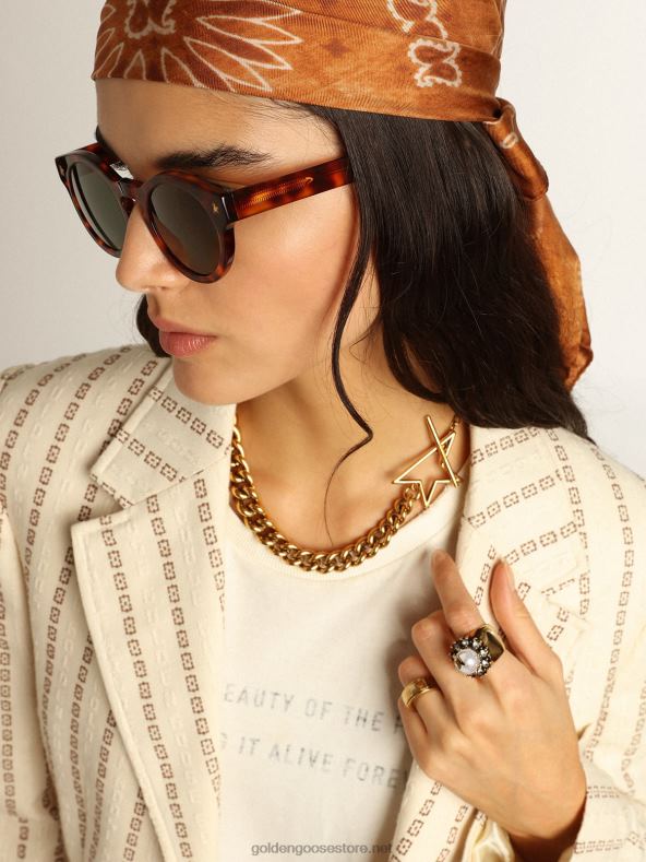 naised üherealine kreemjas puuvillane bleiser žakaarmotiivigaGolden Goose B6B0T1049