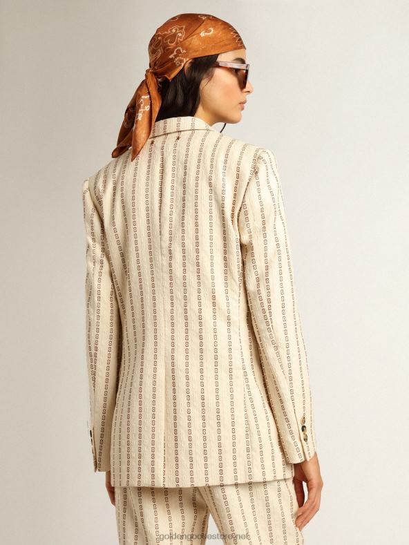 naised üherealine kreemjas puuvillane bleiser žakaarmotiivigaGolden Goose B6B0T1049