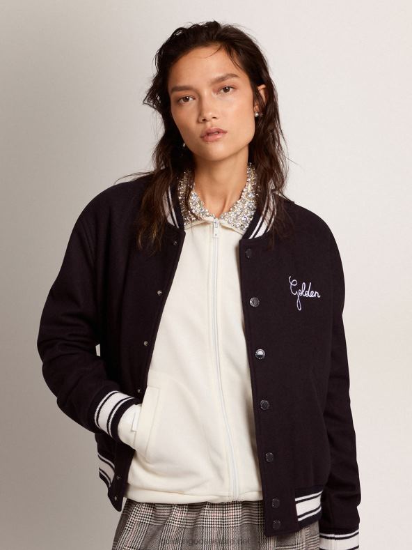 naised tumesinine villane bomber jope kontrastsete valgete detailidegaGolden Goose B6B0T1028