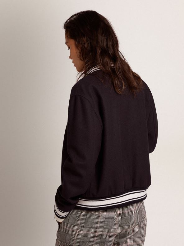 naised tumesinine villane bomber jope kontrastsete valgete detailidegaGolden Goose B6B0T1028