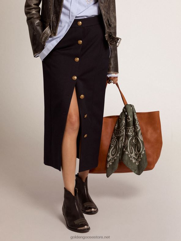 naised Tumesinisest villasest pliiatsiseelik kuldsete heraldiliste nööpidegaGolden Goose B6B0T1012