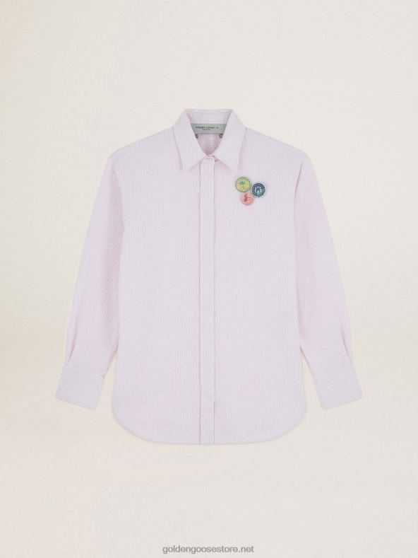 naised Roosade ja valgete vertikaalsete triipude ja nööpnõeltega ülisuur rännakukollektsiooni särkGolden Goose B6B0T1024