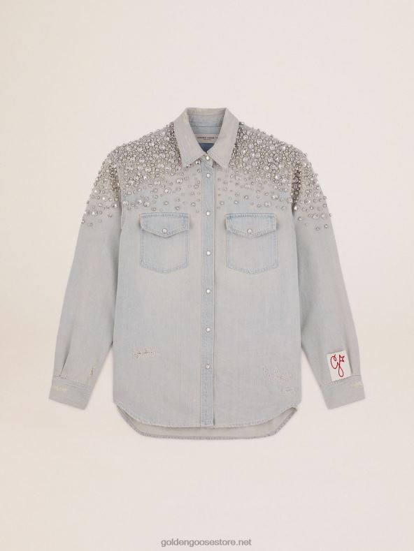 naised kollektsiooni pleegitatud teksasest poiss-sõbrasärk kabošoni kristallidegaGolden Goose B6B0T932