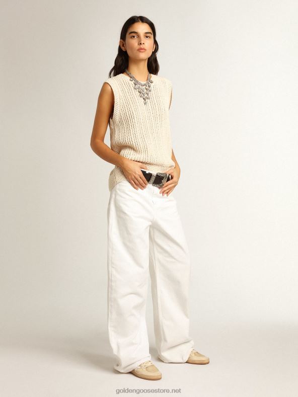 naised papüürusevärvi kootud varrukateta toppGolden Goose B6B0T1043