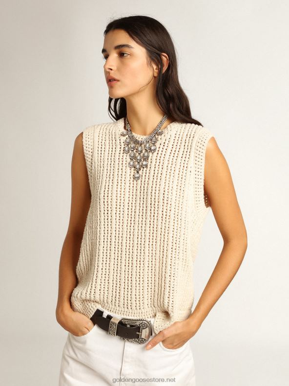 naised papüürusevärvi kootud varrukateta toppGolden Goose B6B0T1043