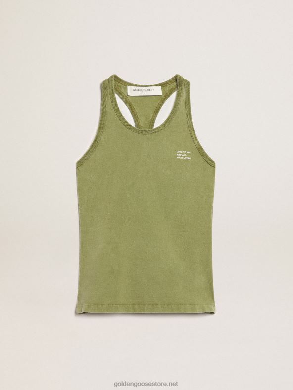 naised pesto-roheline tanktop valge kirjaga eesGolden Goose B6B0T1044