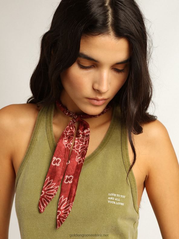 naised pesto-roheline tanktop valge kirjaga eesGolden Goose B6B0T1044