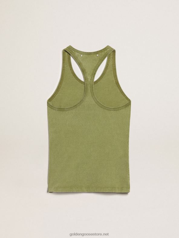 naised pesto-roheline tanktop valge kirjaga eesGolden Goose B6B0T1044