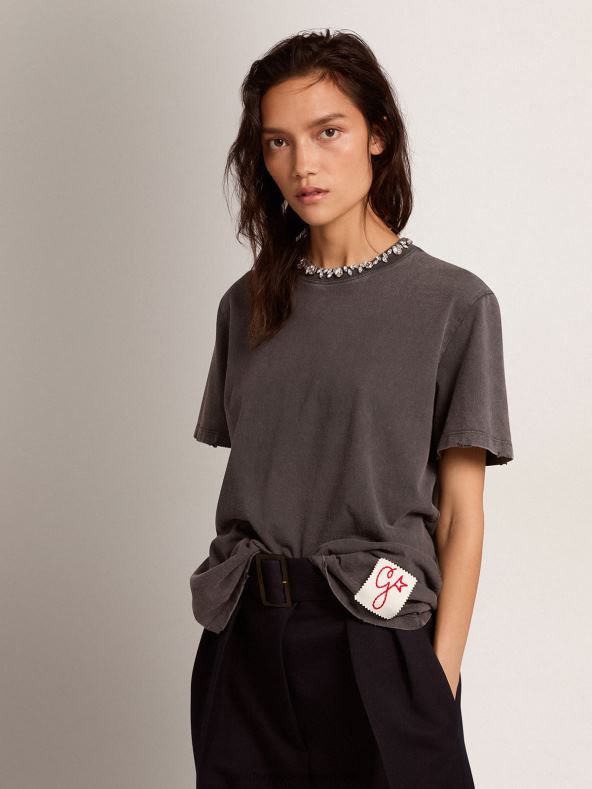 naised kollektsiooni t-särk antratsiithallis kabošoni kristallidegaGolden Goose B6B0T947