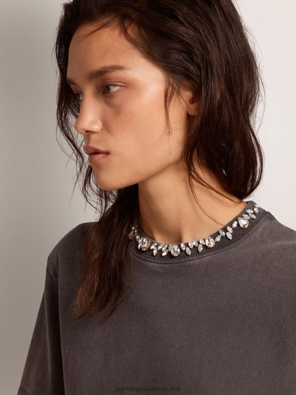 naised kollektsiooni t-särk antratsiithallis kabošoni kristallidegaGolden Goose B6B0T947