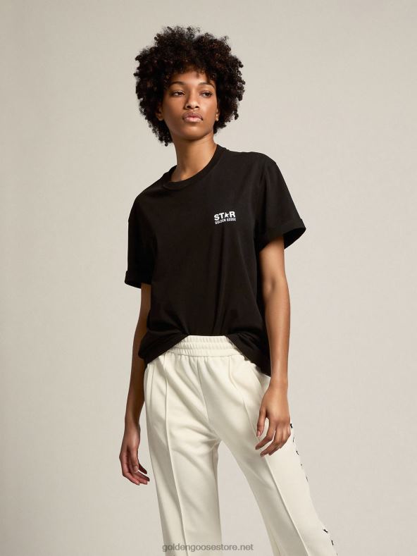 naised must star kollektsiooni t-särk kontrastse valge logo ja tähegaGolden Goose B6B0T952
