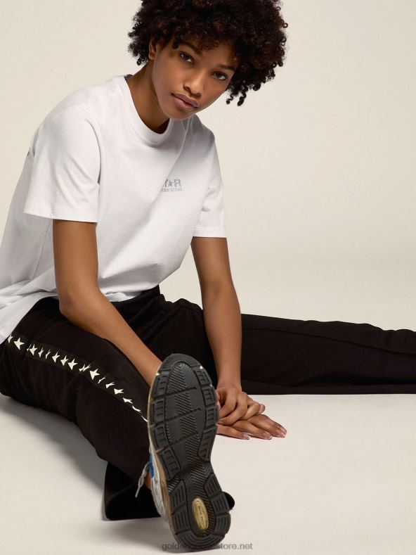 naised valge tähtkollektsiooni t-särk logo ja tärniga hõbedases sädelusesGolden Goose B6B0T963