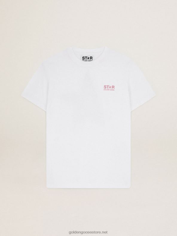 naised valge tähtkollektsiooni t-särk logo ja tärniga roosas sädelusesGolden Goose B6B0T957