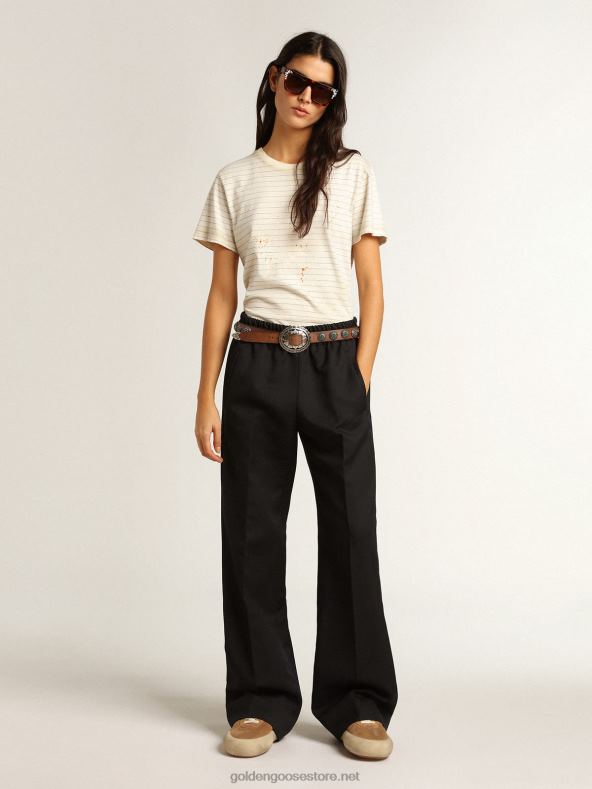 naised valge t-särk vintage märkmikuefektigaGolden Goose B6B0T916