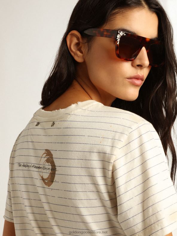 naised valge t-särk vintage märkmikuefektigaGolden Goose B6B0T916