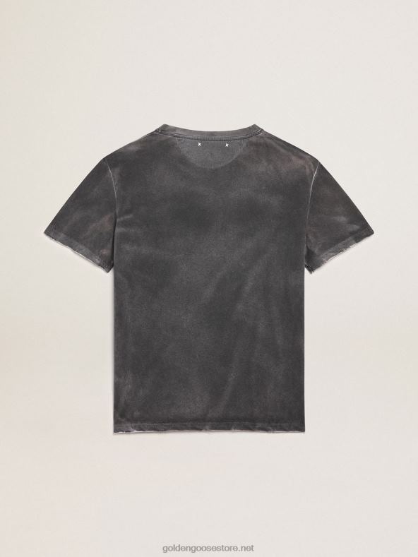 naised vananenud välimusega hall rännukollektsiooni T-särk kontrastse kahvaturoosa trükiga ees ja käsitsi kantavatel aladelGolden Goose B6B0T976