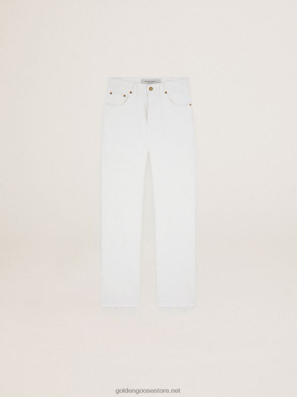 naised Kärbitud rännaku kollektsioonipüksid valgest pullidenimist kulunud efektiga äärisegaGolden Goose B6B0T1013