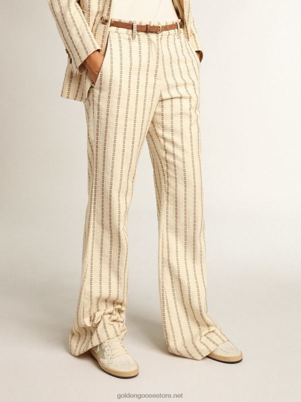 naised kreemjas žakaarmotiiviga puuvillased püksidGolden Goose B6B0T1048