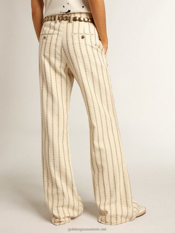 naised kreemjas žakaarmotiiviga puuvillased püksidGolden Goose B6B0T1048