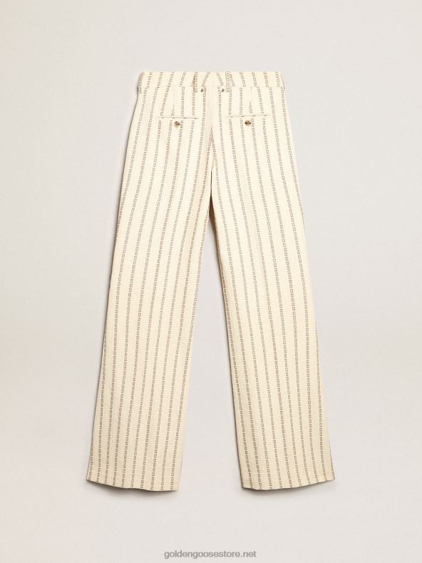 naised kreemjas žakaarmotiiviga puuvillased püksidGolden Goose B6B0T1048