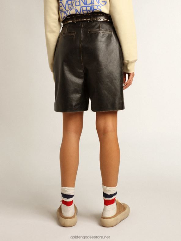 naised mustad nahast elatud efektiga bermudapüksidGolden Goose B6B0T965