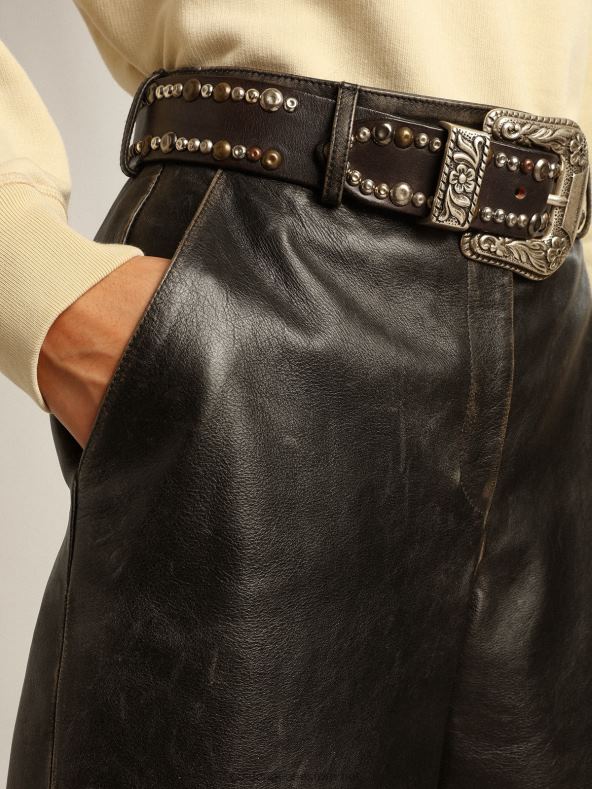 naised mustad nahast elatud efektiga bermudapüksidGolden Goose B6B0T965