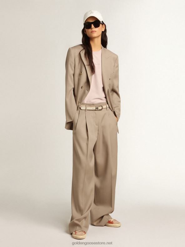 naised püksid helebeežist villasest gabardiinistGolden Goose B6B0T944