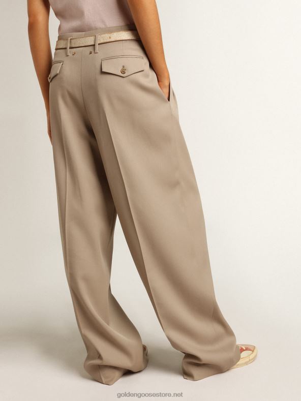 naised püksid helebeežist villasest gabardiinistGolden Goose B6B0T944