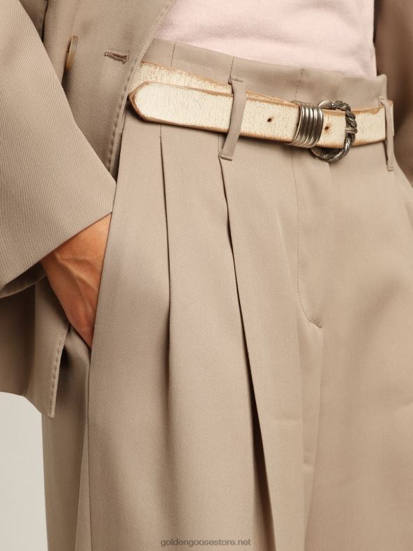 naised püksid helebeežist villasest gabardiinistGolden Goose B6B0T944