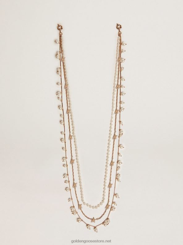 naised Heritage jewelmates kollektsiooni kaelakee nelja vanakulla värvi ketiga helmeste ja tähtedegaGolden Goose B6B0T406