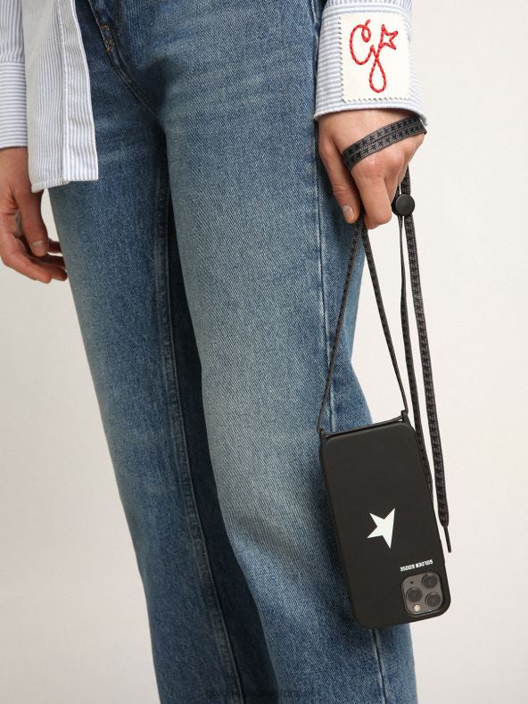 naised must iphone 12 ja 12 pro max ümbris kontrastse valge logo ja logopaeltegaGolden Goose B6B0T298