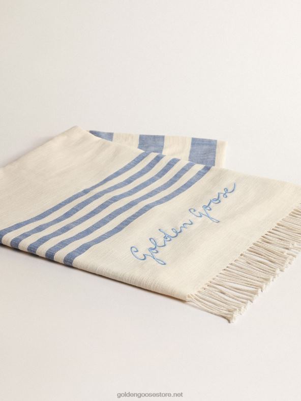 naised resort kollektsiooni puuvillane rannarätik siniste triipude ja narmastegaGolden Goose B6B0T302