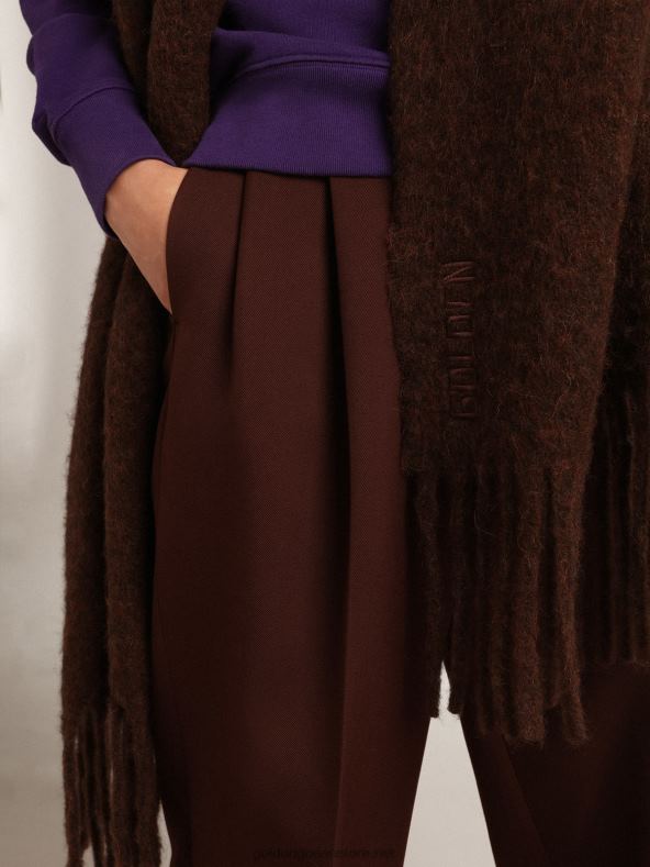 naised kohvivärvi villane sall narmaste ja toon-toonis 'kuldse' kirjaga B6B0T299