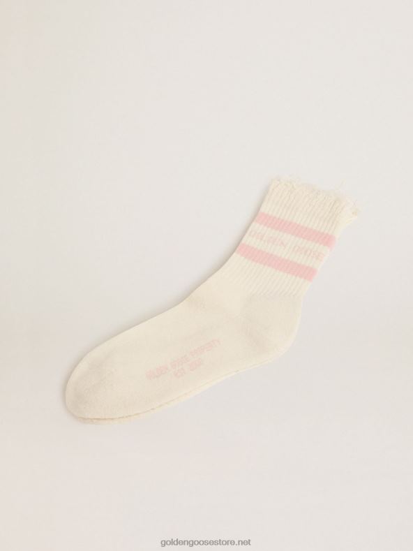 naised hädise viimistlusega valged sokid beebiroosa logo ja triipudegaGolden Goose B6B0T411