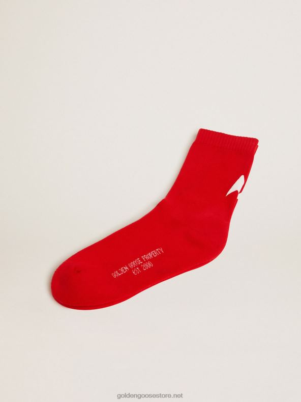 naised punased puuvillased sokid valge kuldse hanetähega B6B0T334